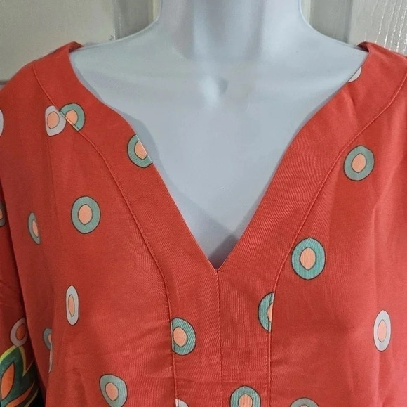 Isle by Melis Kozan Boho Abstract Caftan Dress L Coral Tropical Resort Tunic - Picture 5 of 10